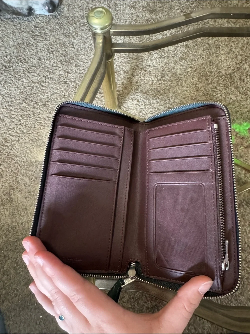 Coach Teal Green Leather Zip Card Wallet